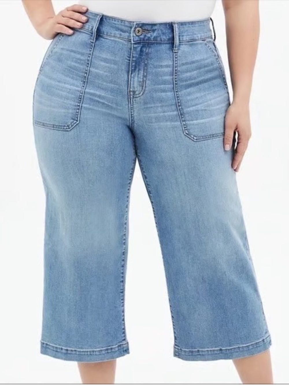 Torrid feel the fit crop high rise wide leg blue denim jeans - Vintage stretch